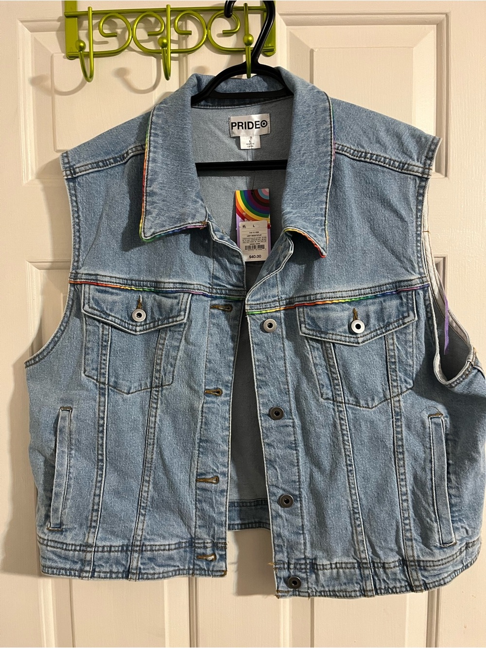 Rainbow Fringe Denim Vest Light Wash Blue Sleeveless Large Jacket Target